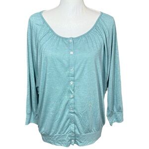 Tresics Scoop Neck Button Up Banded Bottom Dolman Sleeves Lightweight Green S